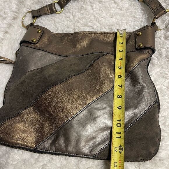 Fossil Patchwork Bronze​ ,Brown Suede Leather Medium Shoulder Handbag . - Picture 9 of 11